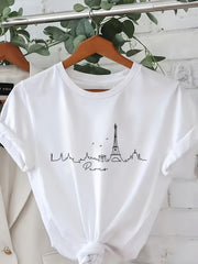 Vintage Graphic Print T-Shirt, Short Sleeve Crew Neck Casual Top, Women T shirt Summer And Autumn Shirt With Soft Breathable Fabric