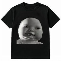 Cotton Funny AI Baby Holding Laugh Meme Viral Trend T-Shirt for Casual Wear & Trendy Outfits Comfortable Breathable Design Pure Cotton Fabric Soft and Light Loose Round Neckline