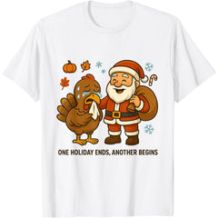 Funny Santa Comforts Turkey Thanksgiving Christmas T-Shirt