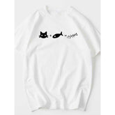 Cat Plus Fish Equals Fishbone Funny Math Meme Graphic Unisex T-Shirt