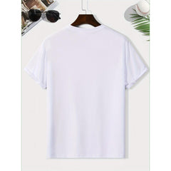 Men's Casual Fashion Short-sleeve T-shirt, Featuring a New "No Fear" Graphic Print Design, 100% Polyester, Regular Fit Round Neck, Comfortable Stretch Summer Fashion Tee, Casual Daily Style Clothing, Ideal as a Gift