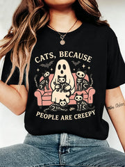 Cats Because People Are Creepy T-Shirt Ghost Skeleton Cat Tee