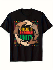Strength Through Unity Design – Black Short-Sleeve Crew Neck for Summer Outdoor Adventures, Timeless Essential, Empowering Hands T-Shirt