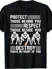 Men's Offensive Lineman Football Graphic T-Shirt, Protect Respect Dominate Sports Quote Tee, American Football Player Crew Neck Short Sleeve Cotton Shirt, Athletic Team Spirit Gift for Football Fans