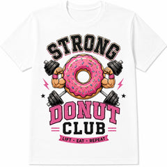 Strong Donut Club Vintage Gym T-Shirt Funny Fitness Workout Donut Lover Gift Unisex Summer Casual Top Soft Cotton Crew Neck Retro Athletic Streetwear