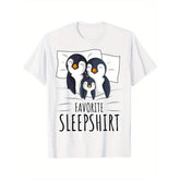 Sleeping Penguin Lover T-Shirt - Funny Pyjama Style Sleepshirt Graphic Tee, Unisex Casual Top