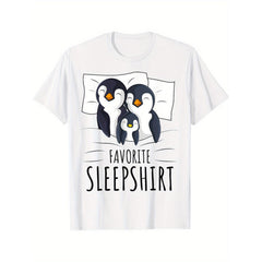 Sleeping Penguin Lover T-Shirt - Funny Pyjama Style Sleepshirt Graphic Tee, Unisex Casual Top