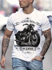 Summer Casual Men's Short Sleeve Tees Vintage Style Motorcycle Print and "I'M NOT OLD I'M CLASSIC" Graphic Tshirt Menwear