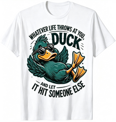 Men's Funny Sarcastic Duck Graphic T‑Shirt, Whatever Life Throws At You Duck Quote Print, Crew Neck Casual Novelty Short Sleeve Tee, Humor Gift for Men, S‑5XL