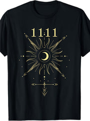 Angel Number 1111 Numerology Spiritual T-Shirt - 100% Limited Edition Retro Graphic Tee with Celestial Sun