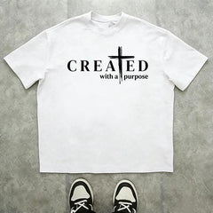 Men’s “Created with a Purpose” Christian graphic T-shirt, faith quote print tee