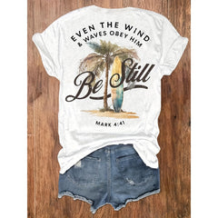 “Even The Wind And Waves Obey Him” Christian T-Shirt – Mark 4:41 Bible Verse Tee for Men Women, Faith-Based Casual Crewneck
