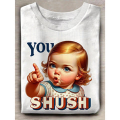 “You Shut Up” Punk Rock Tee – Plus Size Soft Cotton Graphic Shirt for Men, Retro Humor Casual Crewneck