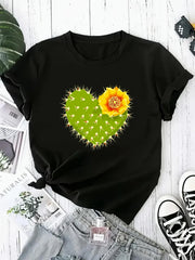 Cactus Flower Desert Southwest Graphic Tee for Men Women, Cute Saguaro Cacti Short Sleeve T-Shirt, Casual Crew Neck Top for Nature Lover Gift