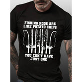 “Fishing Rods Are Like Potato Chips, You Can’t Have Just One” Funny Angler T-Shirt - Fishing Addiction Humor Graphic Tee, Unisex Casual Top
