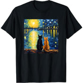 Two Cats Starry Night Cat art painting T-Shirt
