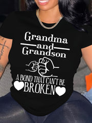 Summer Fashion Women's Clothing Grandma And Grandson A Bond That Can'T Be Broken Letter Print Loose T-Shirt Women's Casual Short Sleeve Top