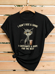Grumpy Cat Coffee Lover Funny Quote Graphic T‑Shirt for Women, Humor Morning Short Sleeve Crewneck Casual Tee Top