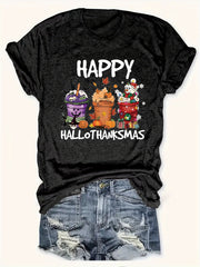 Fashion Plus Size Women's Casual T-Shirt with Halloween, Thanksgiving, and Christmas Prints Tees Tops Holiday gift For Family And Friends