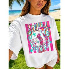 Women's Graphic T-Shirt Funny Goose Letter Print Summer Top Cute Aesthetic Tee Casual Loose Short Sleeve Streetwear Going Out Tops New