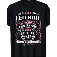 “I‘m A Leo Girl” Zodiac Graphic T-Shirt – Heart On My Sleeve Fire In My Soul Astrology Tee for Women, Casual Birthday Gift Top