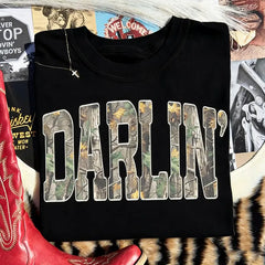 Camo Letter Western Cowgirl Graphic T-Shirt Vintage Southern Country Casual Tee