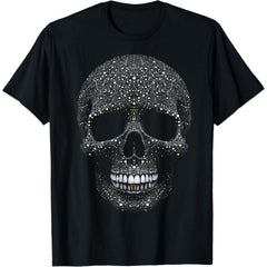 Casual Cotton T-Shirt with Crystal Skull Tee – Intricate Rhinestone Gothic Design Short Sleeves - Teeshirts,Graphic Tees Stream Elements Shirt,Graphic Tees Stream Elements Shir Graphic Tees