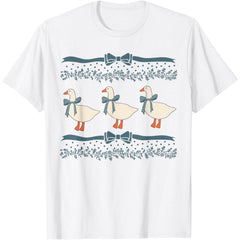 Vintage Ribbon Goose With Hearts T-Shirt