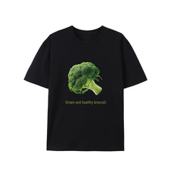 Women's Short-Sleeve Cotton T-Shirt - Green Healthy Broccoli Creative Pattern Crew Neck, Soft Sports Casual Daily Summer Trendy Top, Shortsleeve, Tshirt, Natural, Round Neck, Broccoli Print