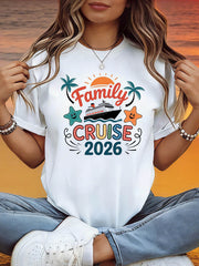 Women'S 2026 Family Cruise Theme T-Shirt - Cruise Ship Starfish Palm Tree Slogan Decor Casual Short Sleeve, Vacation Family Cruise Travel Top
