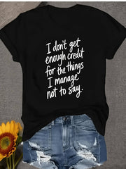 Women's Funny Graphic T-Shirt, Humorous Quote Print Casual Crew Neck Short Sleeve Tee, Soft Everyday Graphic Shirt, Novelty Gift for Friends