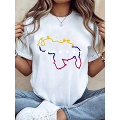 Venezuela Map Flag Graphic T-Shirt Women Venezuelan Pride Patriotic Casual Short Sleeve Tee