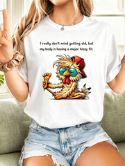 Funny Sarcastic Aging Quote Chicken Graphic T-Shirt, Cool Sunglasses Rooster Casual Short Sleeve Unisex Shirt For Relaxed Daily Wear