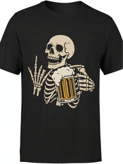 FUNNY beer T-shirt Men's Tee with skull Casual Crew Neck, Geometric-pattern, Perfect for All-season