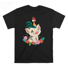 Moana HeiHei Rooster Flowers Graphic T-shirt