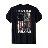 Short Sleeve Print Men's "I Don't Run I Reload" Patriotic Shotgun Shells American Flag Graphic T-Shirt