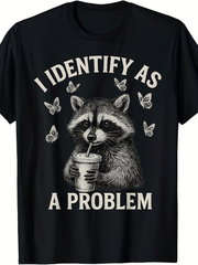 Funny I Identify As a Problem Raccoon Meme T-Shirt Retro Raccoon Graphic Print Tee Soft Breathable Fabric Suitable for Parties Casual Wear Animal Outfits Humor Apparel