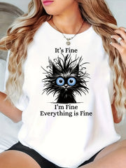 2026 New Fashion Arrival, Style, Fashionable Plus-Size Women's Cute Cat Print T-Shirt, Comfortable, Elegant, and Casual Round Neck Short-Sleeve Top, Spring, Summer, Autumn Women's Clothing