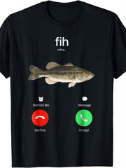 Plus Size - Fih Calling Remind Me Message Decline Accept Phone Call Fish T-Shirt Plus Size Crew Neck Short Sleeve Machine Washable