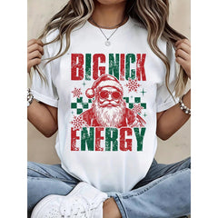 Big Nick Energy Christmas Santa T-Shirt Funny Holiday Ugly Sweater Style Graphic Tee For Women Men Xmas Party Casual Wear