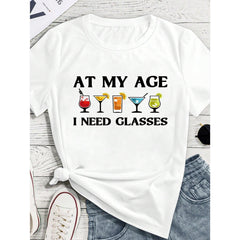 Minimalist Wine Glass Print T-Shirt