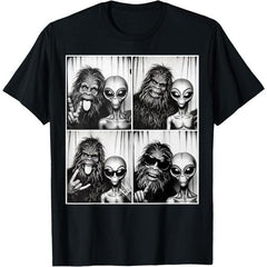 100% Cotton Funny Photobooth Photo Sasquatch UFO Bigfoot And Alien T-Shirt