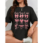100% Cotton Cute God Say I Am Coquette Bow Christian Girls Jesus Church T-Shirt Casual Short Sleeve Shirt