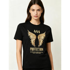 Women’s Angel Number 444 Golden Angel Wings Graphic Crew Neck T-Shirt Vintage Spiritual Casual Summer Short Sleeve Top