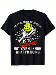 My Pickleball Technique Is Top Secret Funny Pickleball Paddle Graphic T-Shirt, Unisex Cotton Crew Neck Top, All Season Pickleball Player Humor Tee, Casual Apparel And Gift For Pickleball Lovers