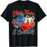 She‘s From Texas I Can Tell Retro Cowgirl T-Shirt Lone Star State Pride Western Graphic Tee Unisex Summer Casual Top Soft Cotton Crew Neck Vintage Style