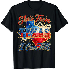 She‘s From Texas I Can Tell Retro Cowgirl T-Shirt Lone Star State Pride Western Graphic Tee Unisex Summer Casual Top Soft Cotton Crew Neck Vintage Style