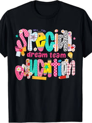 SPED Teacher Graphic T-Shirt, Special Education Dream Team Colorful Tee, Teacher Appreciation Casual Crew Neck Short Sleeve Shirt