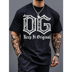 Mens OG Keep It Original Retro Streetwear T Shirt Light Beige Bold Letter Print Loose Fit Crew Neck Machine Washable Comfortable Casual Daily Outfit