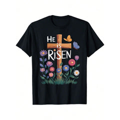 This Is A Unisex Floral T-Shirt For Easter Featuring The Phrase 'He Is Risen ', Perfect Valentine'S Day, It'S An Ideal Gift For Dads, Moms, Parents, Friends, Family